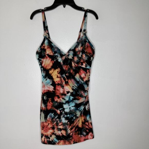 Magicsuit Swimdress 8 Tie Dye Ruched Surplice One Piece Shaping Swimsuit Dress - Picture 1 of 5